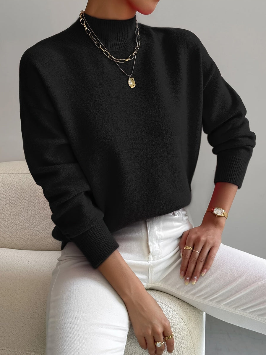 Women's Comfortable Cotton Mock Neck Sweater | Elegant Relaxed Fit Spring Top 5