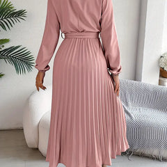 Jasmine | Womens Long Sleeve Pleated Belted Dress 8