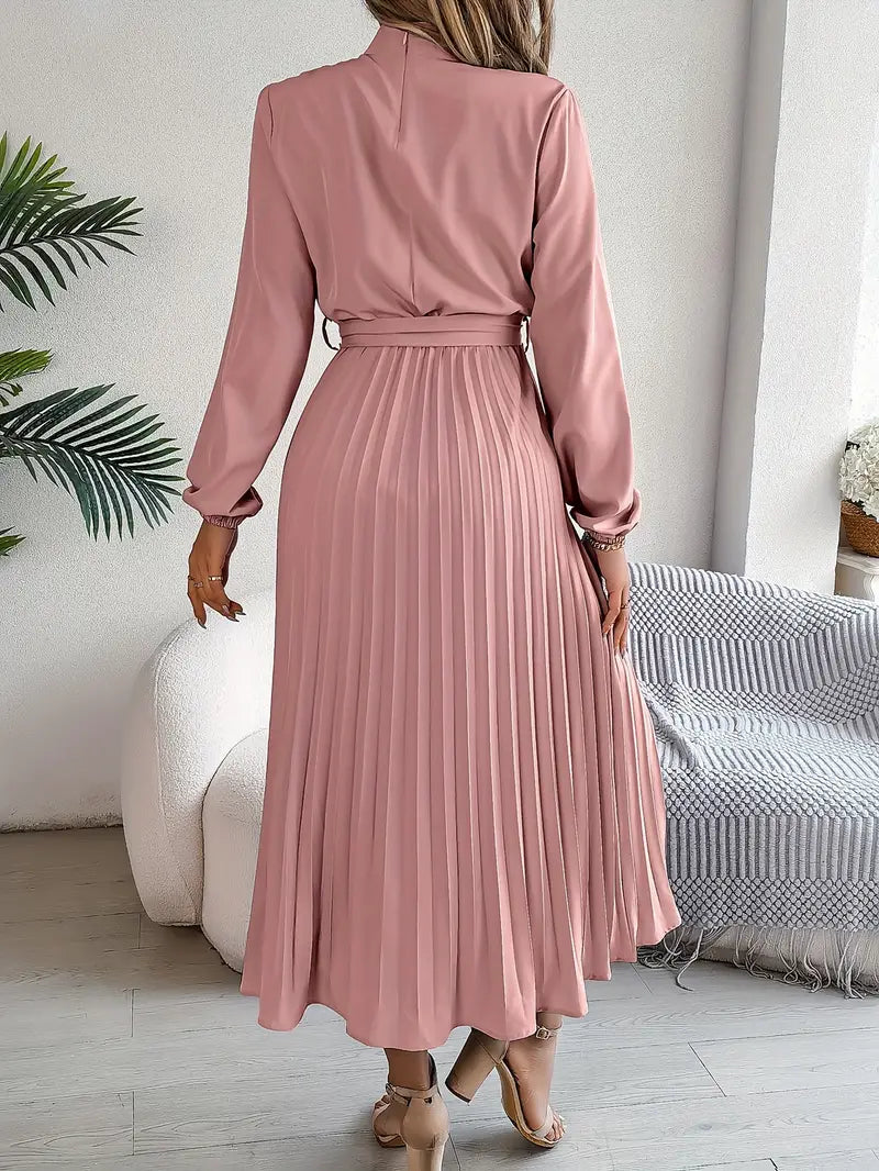 Jasmine | Womens Long Sleeve Pleated Belted Dress 8
