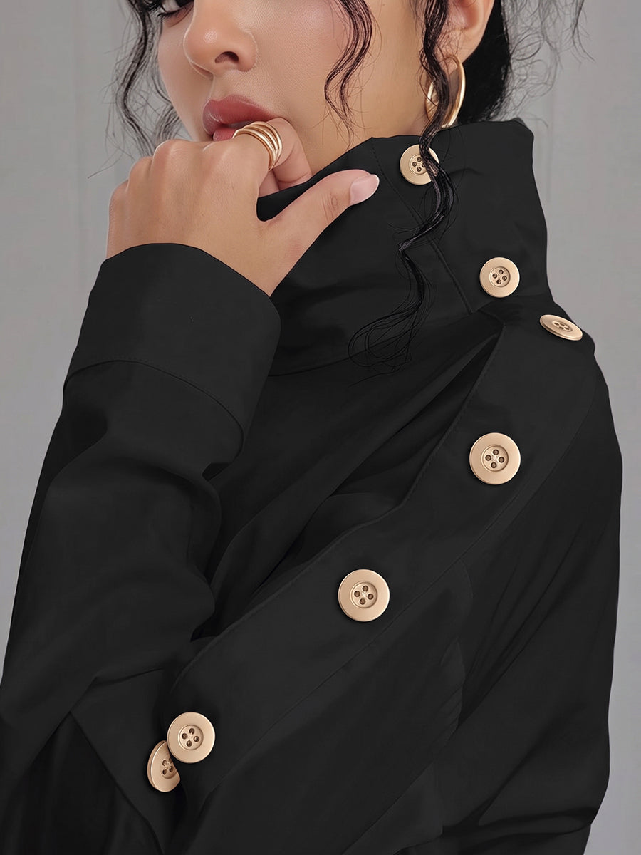 Women's Buttoned Shoulder Turtleneck Blouse With Long Sleeves