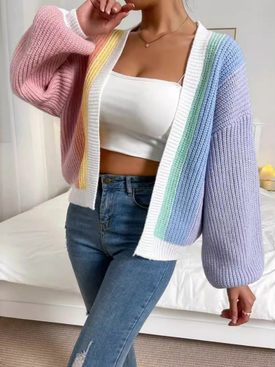 Women's Color Block Knit Cardigan Button Front