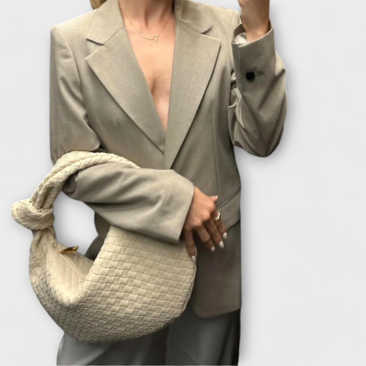 Women's Large Woven Faux Leather Knot Handle Bag