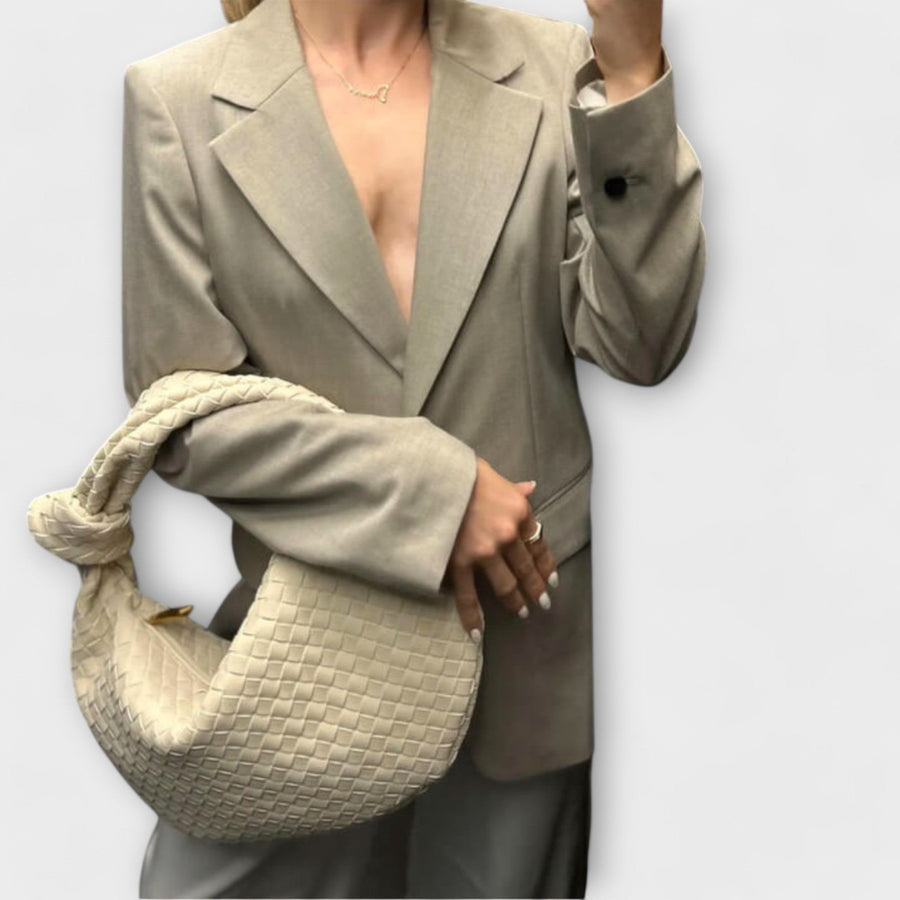 Women's Large Woven Faux Leather Knot Handle Bag