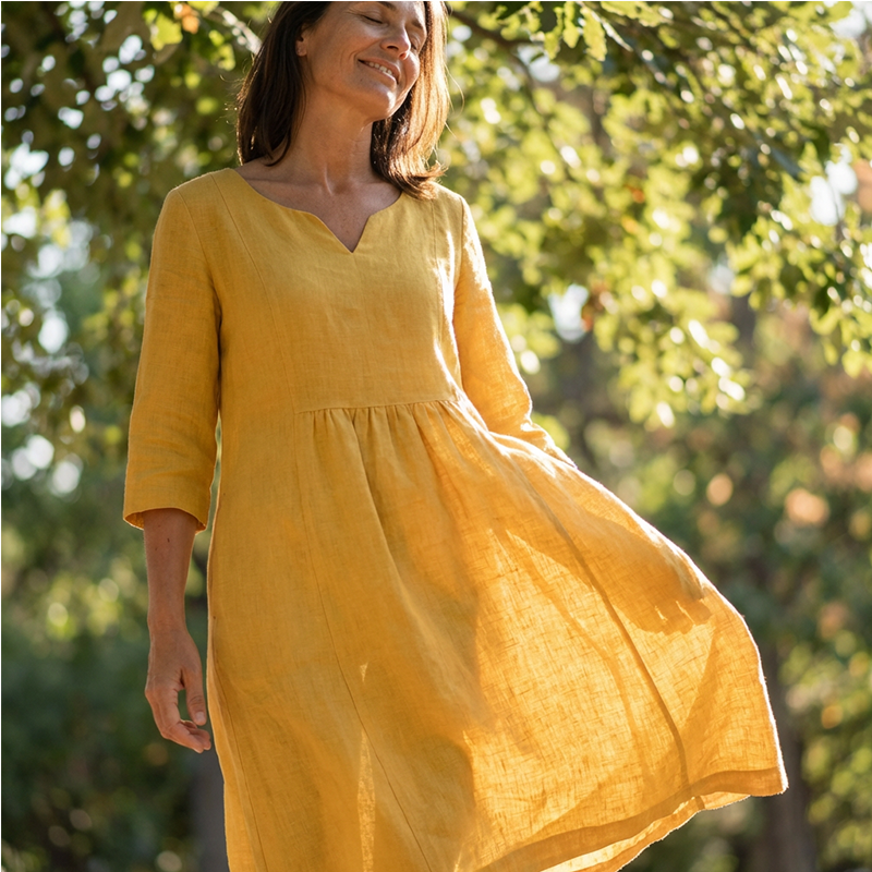 Women's V-Neck 3/4 Sleeve Midi Dress | Casual Comfortable Pocket Dress