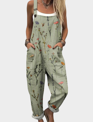 Green printed wide leg overalls
