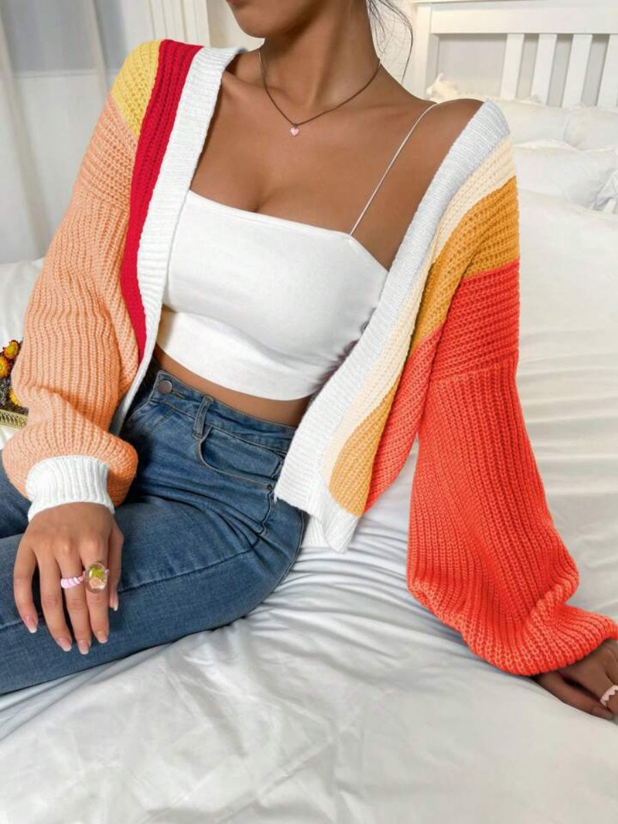 Women's Color Block Knit Cardigan Button Front