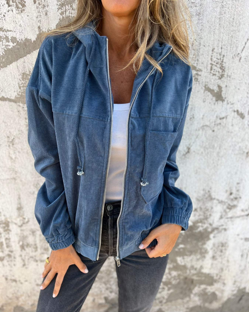 Women's Corduroy Jacket with Zip Hood