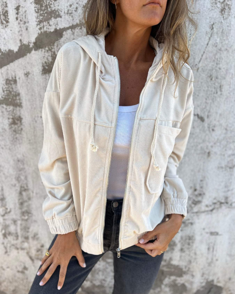Women's Corduroy Jacket with Zip Hood