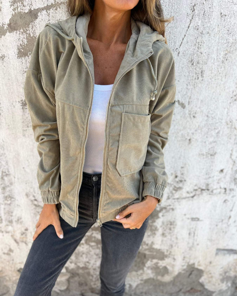 Women's Corduroy Jacket with Zip Hood