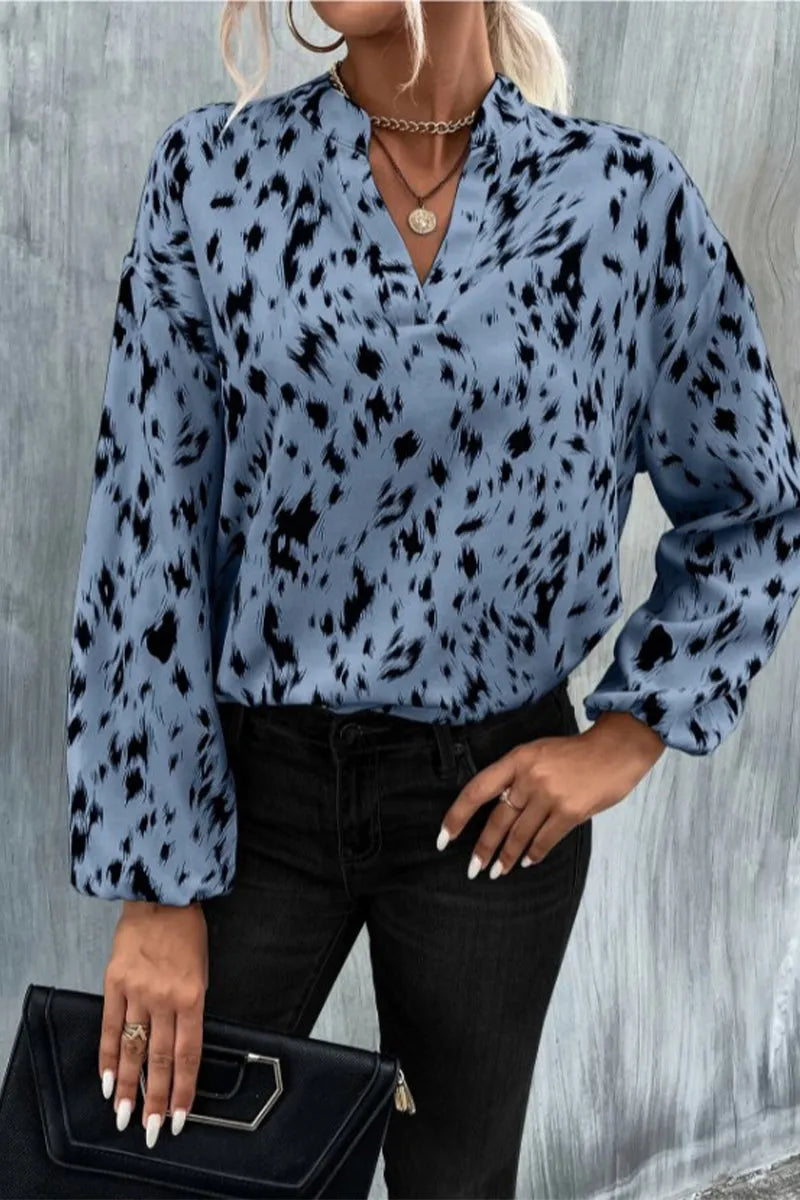 Women's Animal Print V Neck Long Sleeve Blouse