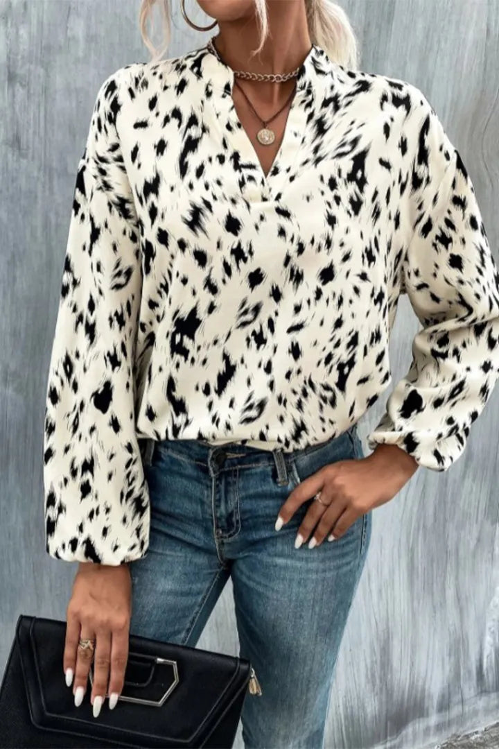 Women's Animal Print V Neck Long Sleeve Blouse