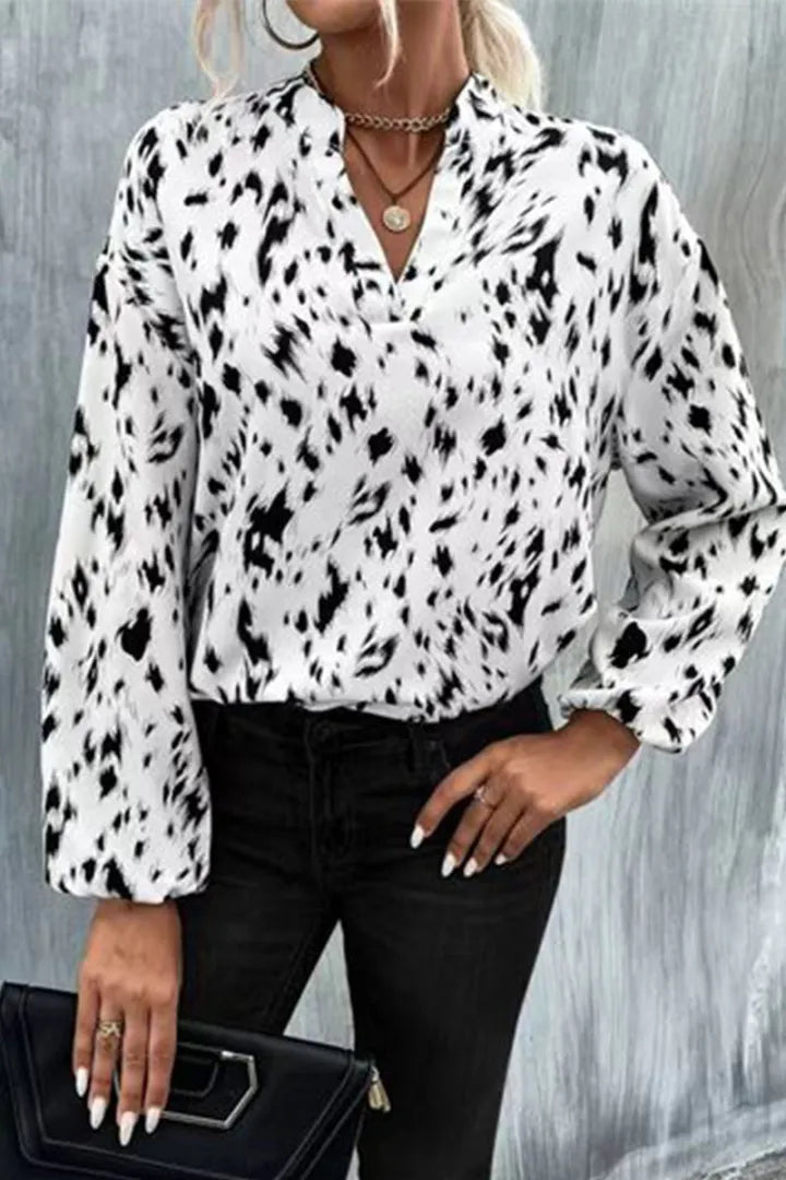 Women's Animal Print V Neck Long Sleeve Blouse