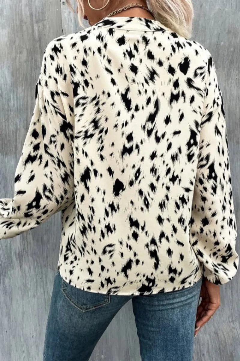 Women's Animal Print V Neck Long Sleeve Blouse