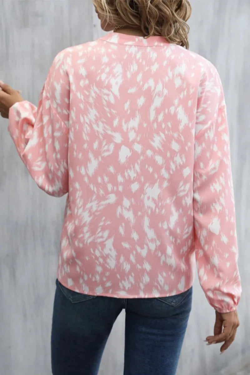 Women's Animal Print V Neck Long Sleeve Blouse