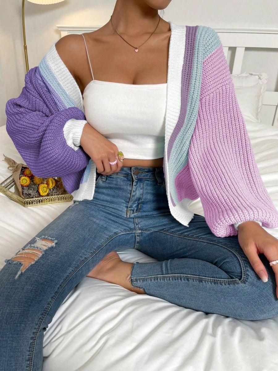 Women's Color Block Knit Cardigan Button Front