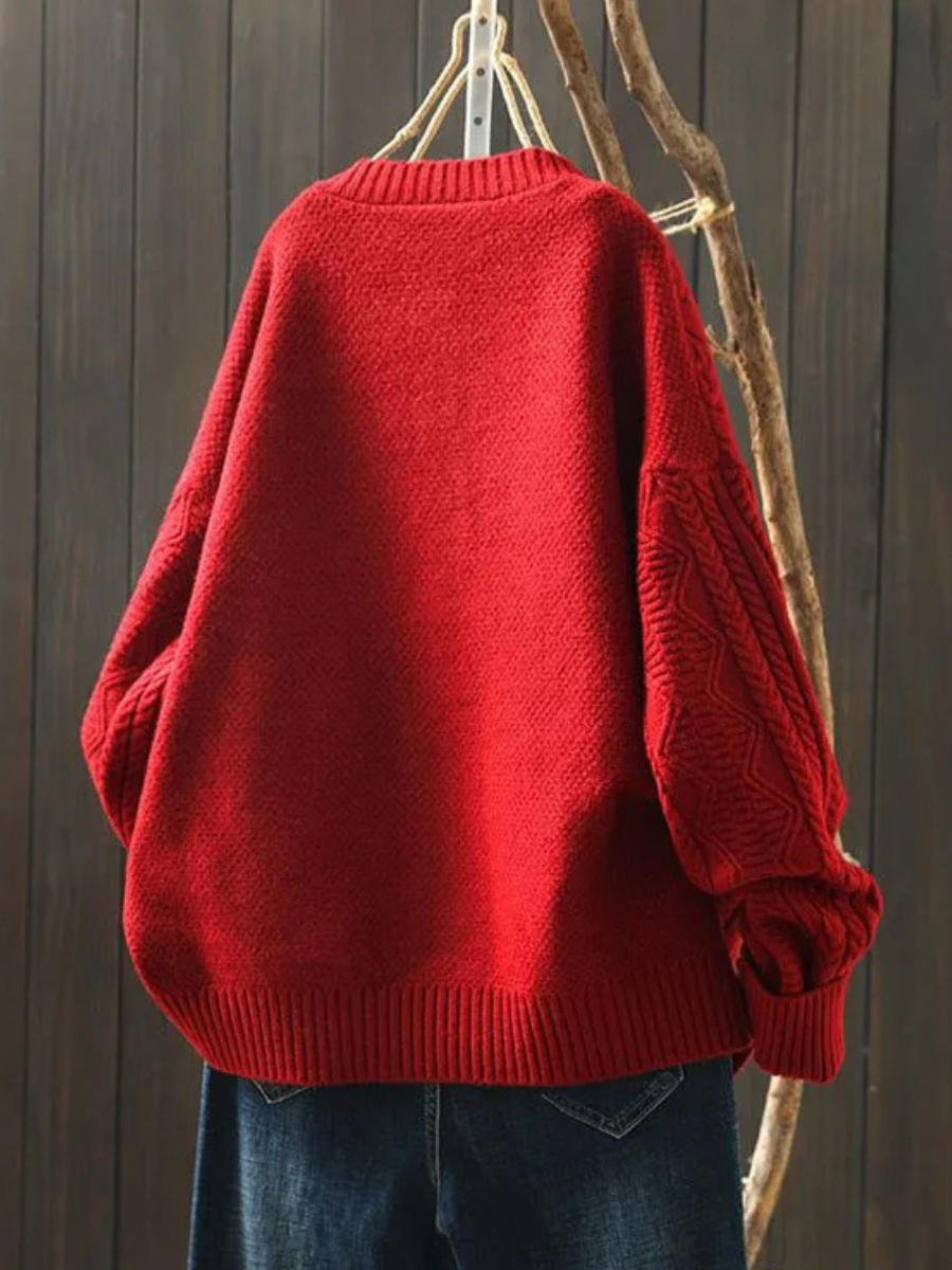 Women's Cable Knit Button Front Cardigan With Round Neck