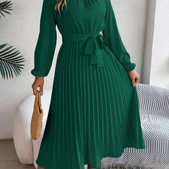 Jasmine | Womens Long Sleeve Pleated Belted Dress 3