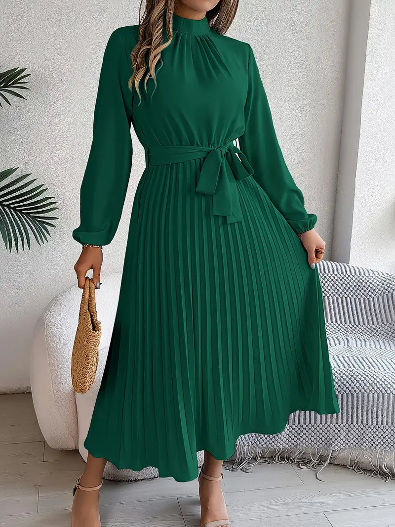 Jasmine | Womens Long Sleeve Pleated Belted Dress 3