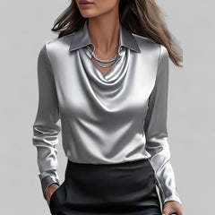 Scarlett | Womens Elegant Long Sleeve Satin Blouse 2