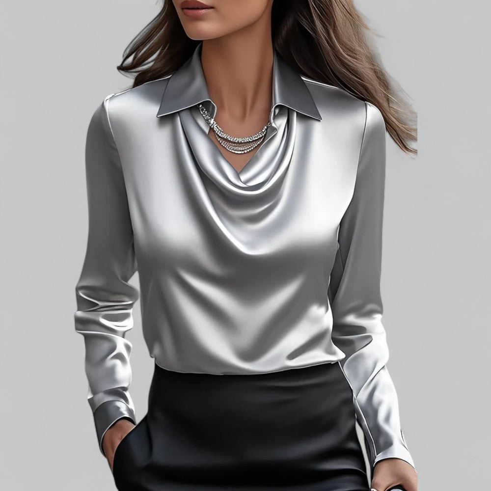 Scarlett | Womens Elegant Long Sleeve Satin Blouse 2
