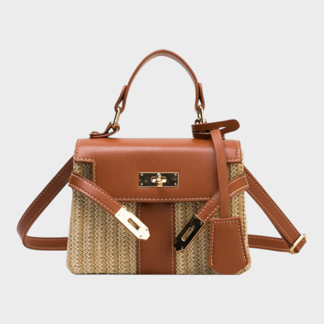 Women's Woven Canvas and Leather Top Handle Bag with Strap