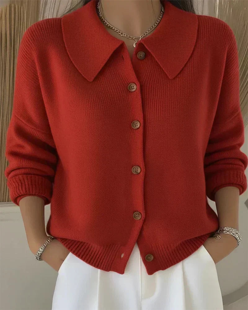 Women's Knit Cardigan With Pointed Collar And Button Front