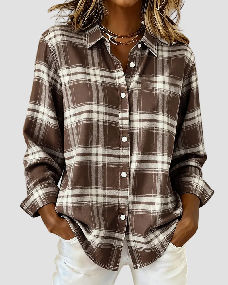 Plaid Shirt with Collared Neck and Long Sleeves