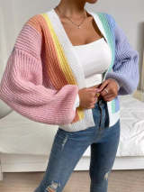 Women's Color Block Knit Cardigan Button Front