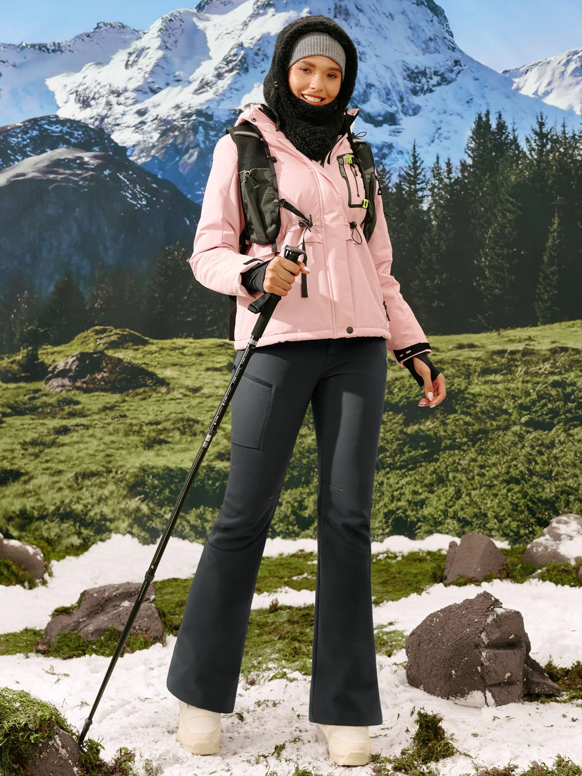 Women's Fleece Lined Waterproof Softshell Insulated Snow Ski Pants