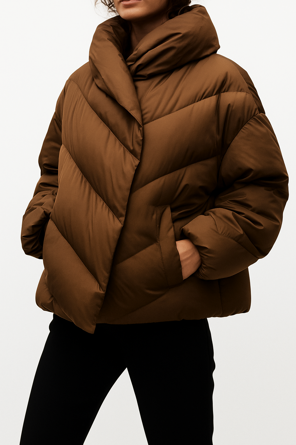 Women's Hooded Down Puffer Jacket with Zip Front and Pockets