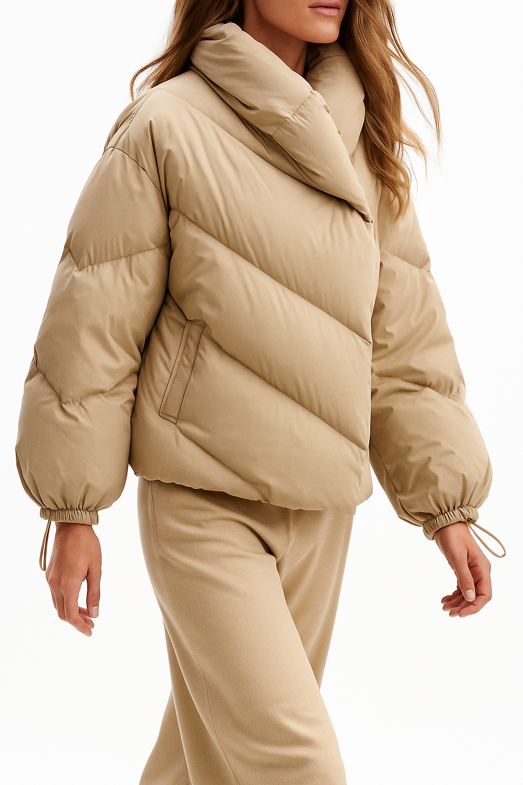 Women's Hooded Down Puffer Jacket with Zip Front and Pockets