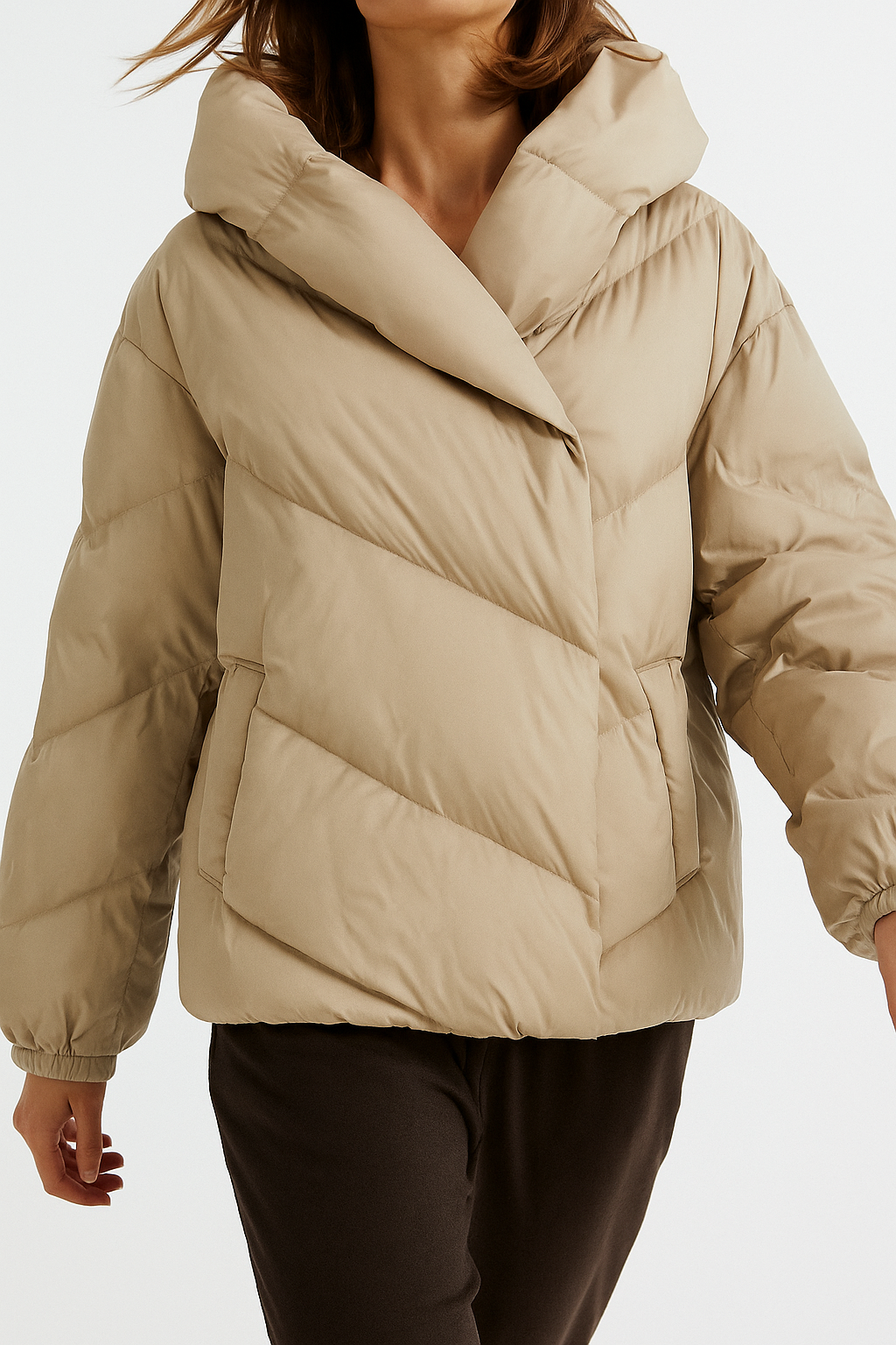 Women's Hooded Down Puffer Jacket with Zip Front and Pockets