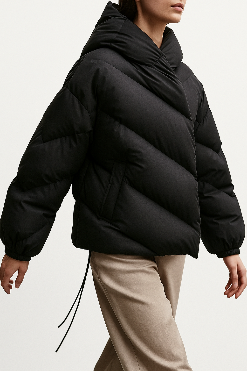 Women's Hooded Down Puffer Jacket with Zip Front and Pockets
