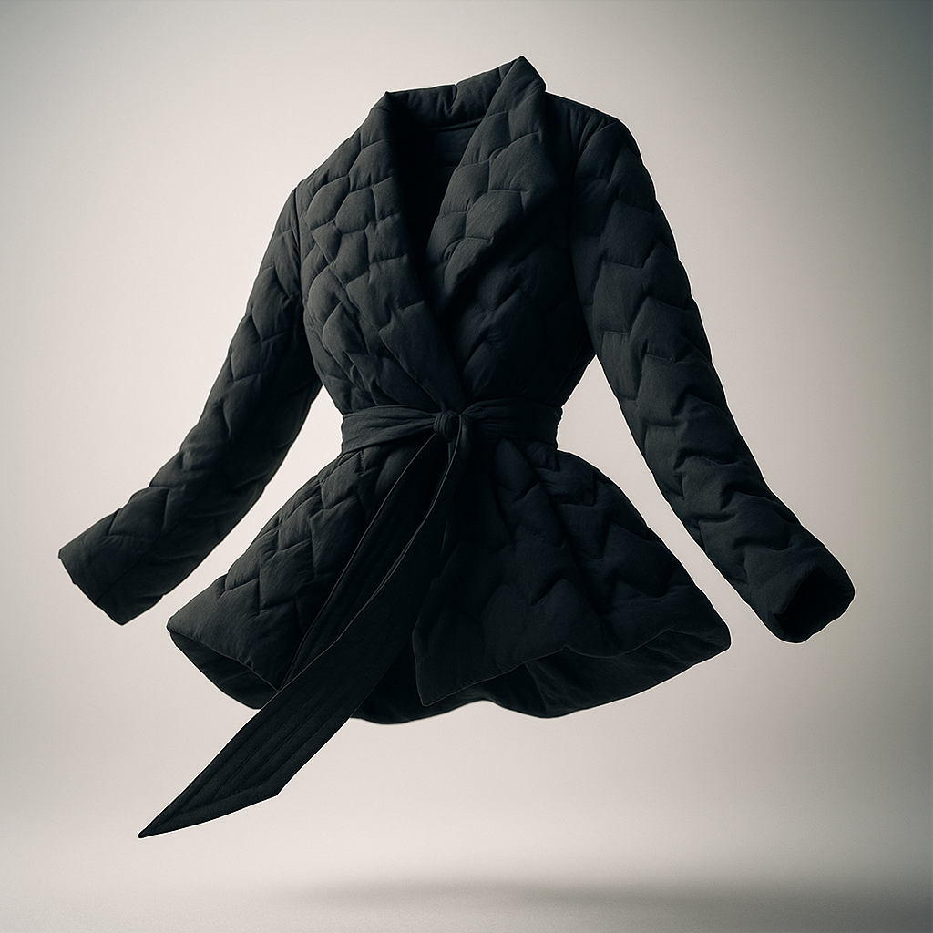 Women's Quilted Wrap Jacket with Tie Belt and Wide Lapel