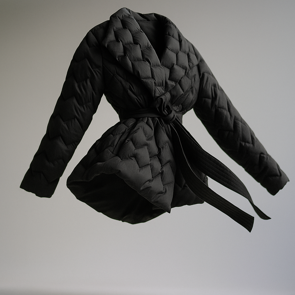 Women's Quilted Wrap Jacket with Tie Belt and Wide Lapel