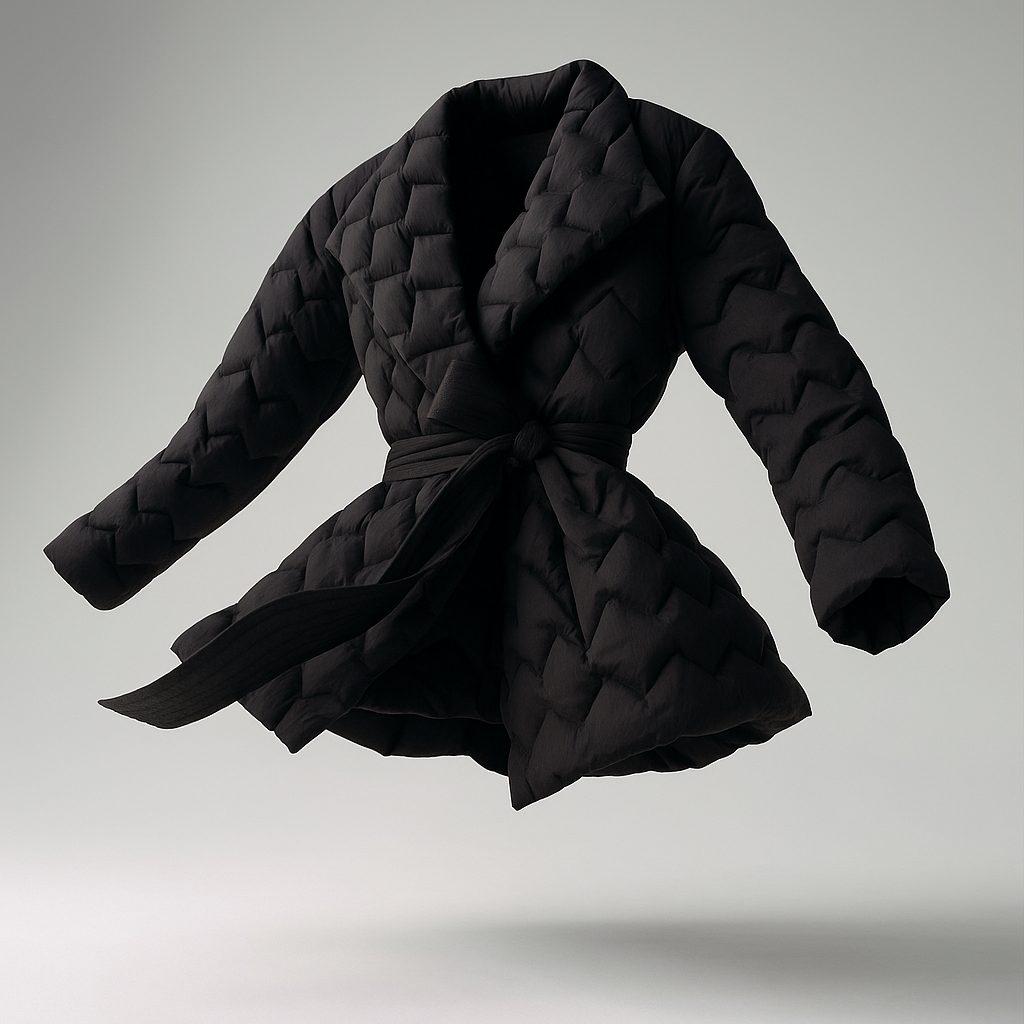 Women's Quilted Wrap Jacket with Tie Belt and Wide Lapel