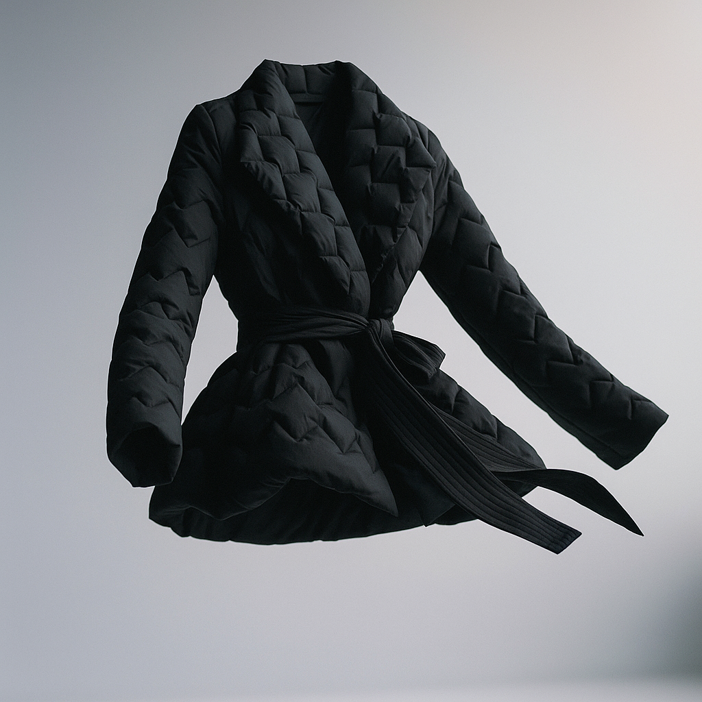 Women's Quilted Wrap Jacket with Tie Belt and Wide Lapel