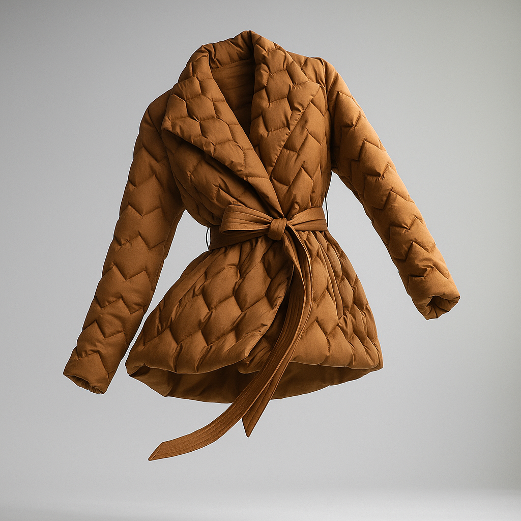 Women's Quilted Wrap Jacket with Tie Belt and Wide Lapel