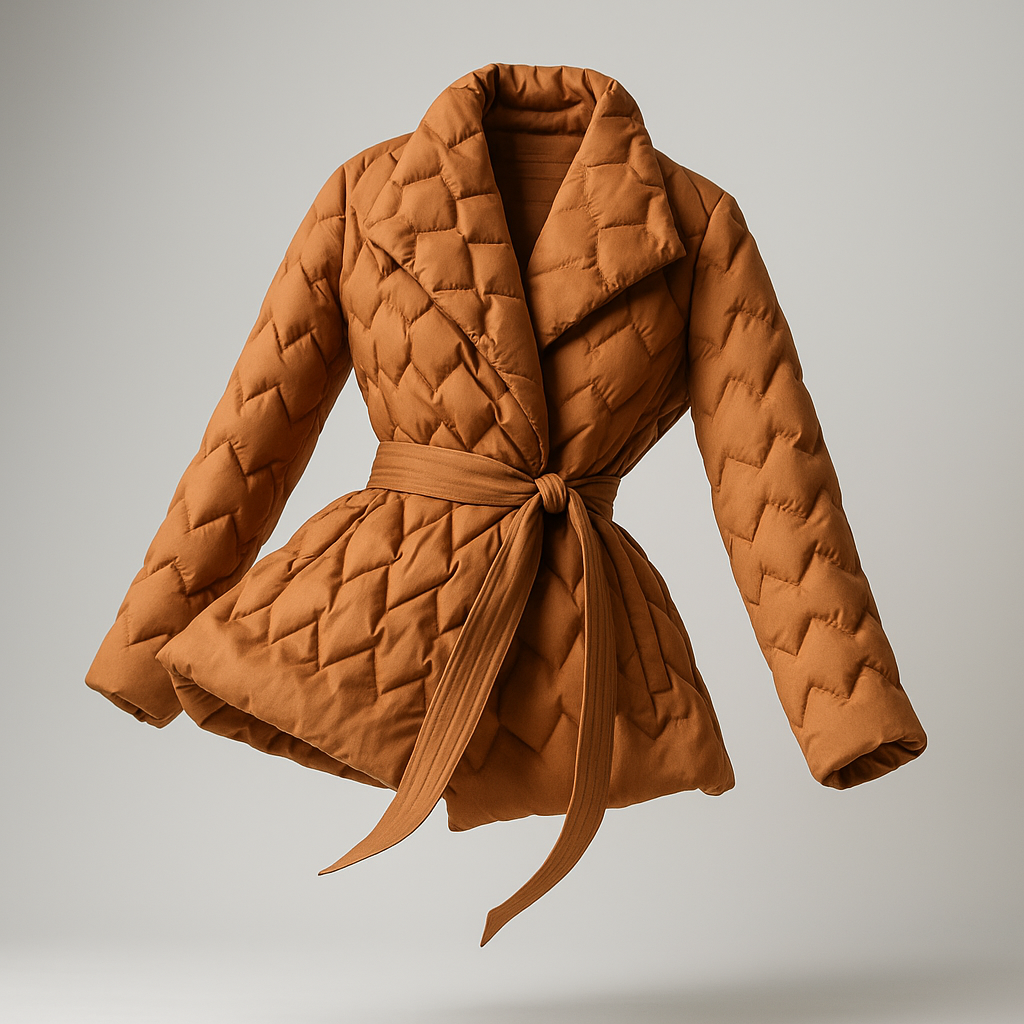 Women's Quilted Wrap Jacket with Tie Belt and Wide Lapel