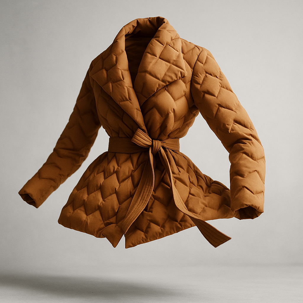 Women's Quilted Wrap Jacket with Tie Belt and Wide Lapel