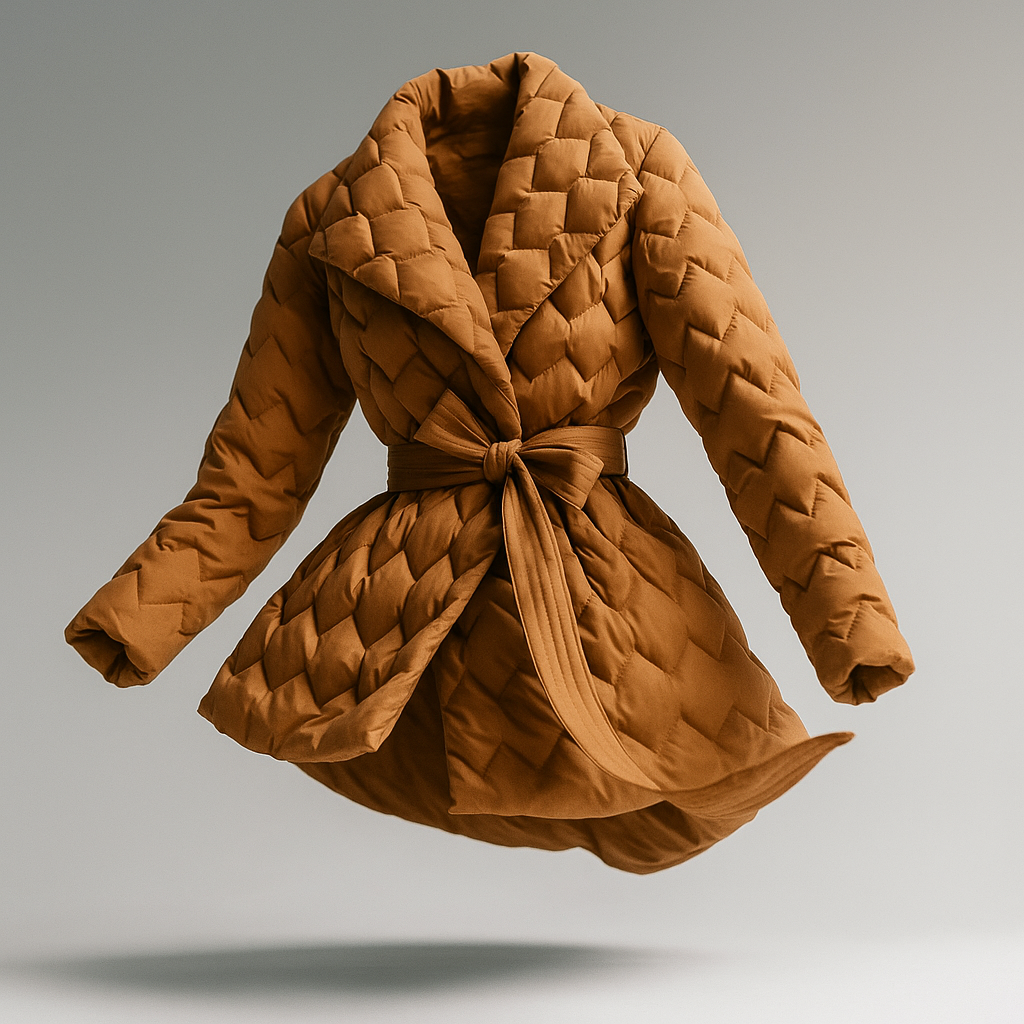 Women's Quilted Wrap Jacket with Tie Belt and Wide Lapel