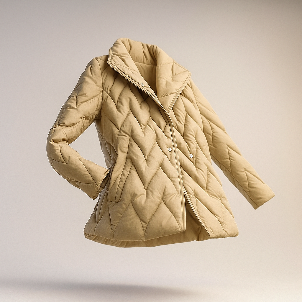 Women's Quilted Wrap Jacket with Tie Belt and Wide Lapel