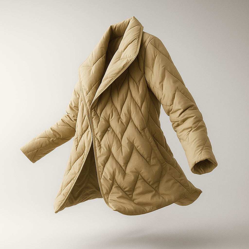 Women's Quilted Wrap Jacket with Tie Belt and Wide Lapel