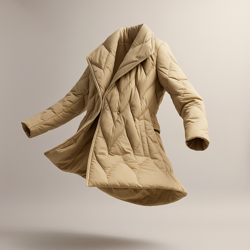 Women's Quilted Wrap Jacket with Tie Belt and Wide Lapel