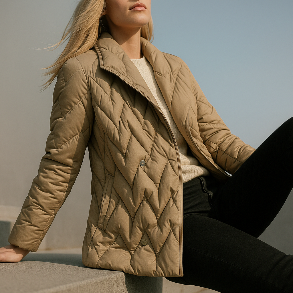 Women's Quilted Wrap Jacket with Tie Belt and Wide Lapel