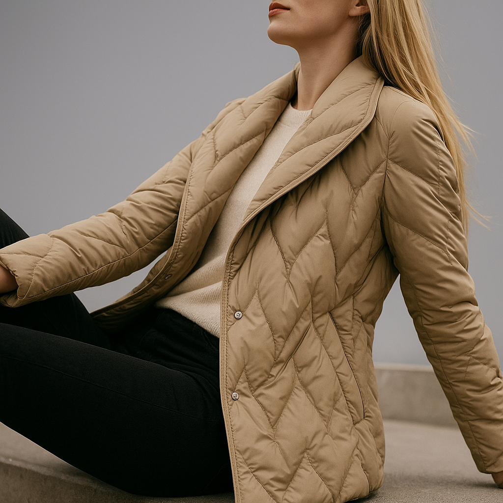 Women's Quilted Wrap Jacket with Tie Belt and Wide Lapel