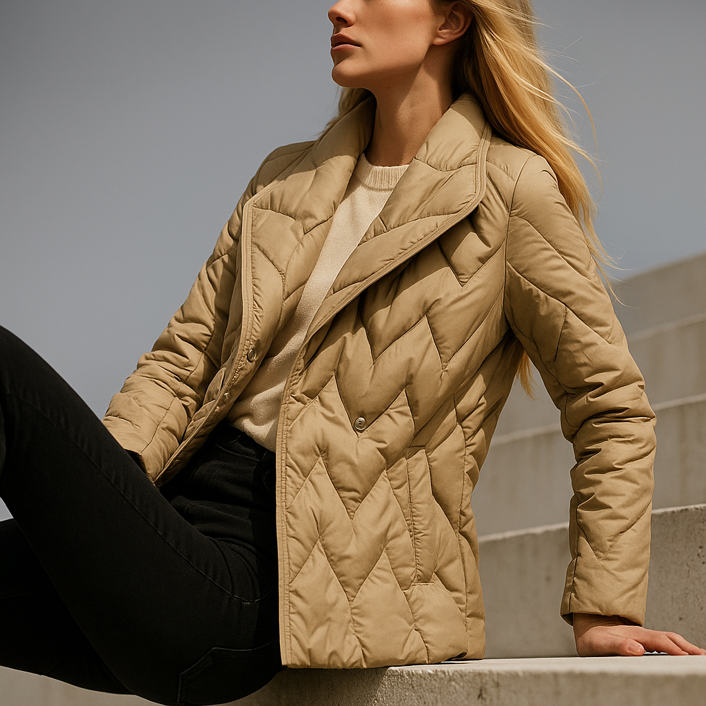 Women's Quilted Wrap Jacket with Tie Belt and Wide Lapel