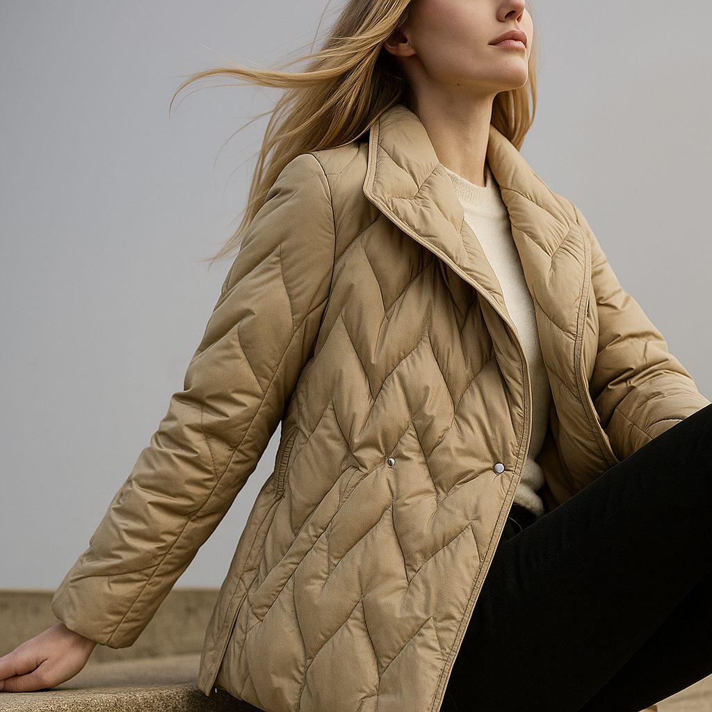 Women's Quilted Wrap Jacket with Tie Belt and Wide Lapel