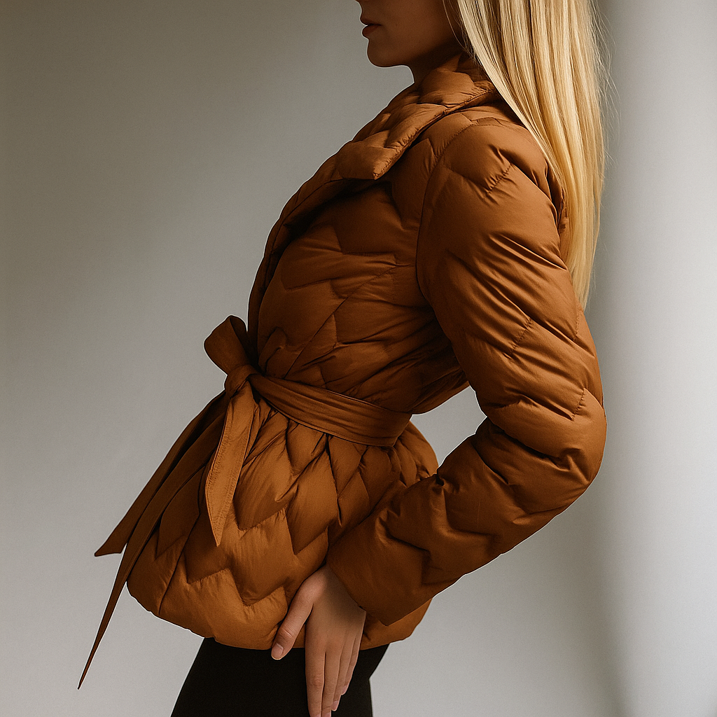 Women's Quilted Wrap Jacket with Tie Belt and Wide Lapel