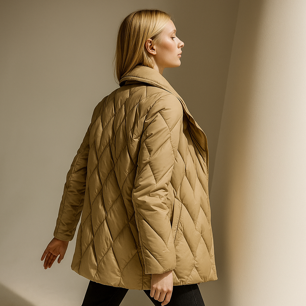 Women's Quilted Wrap Jacket with Tie Belt and Wide Lapel